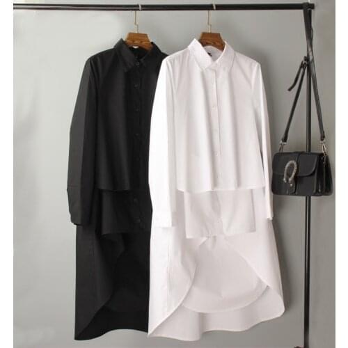 Loose Trend Women Blouse 2021 Summer New Turn-Down Collar Long Sleeve Asymmetrical Large Size High Quality Shirt Top