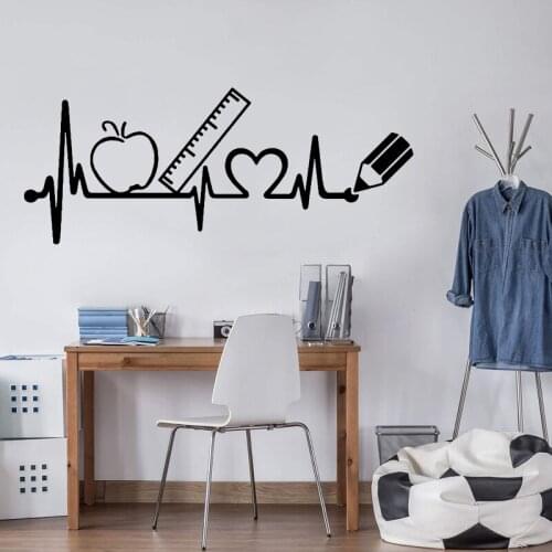 Teacher Heartbeat Lifeline Apple Ruler Heart Pencil Wall Sticker Decal Classroom Car Vehicle School Vinyl Decoration