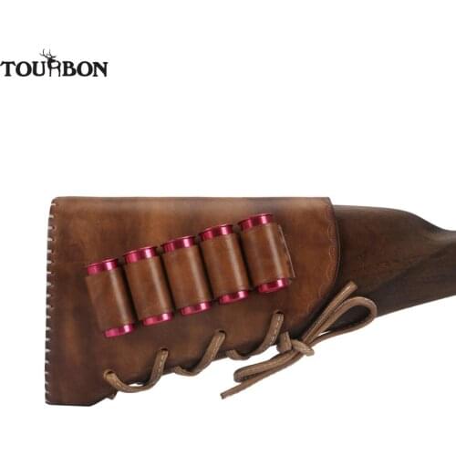 Tourbon Hunting Shotgun Butt Stock Cheek Rest Genuine Leather 12GA Ammo Shell Sleeve Cartridges Holder Carrier Gun Accessories