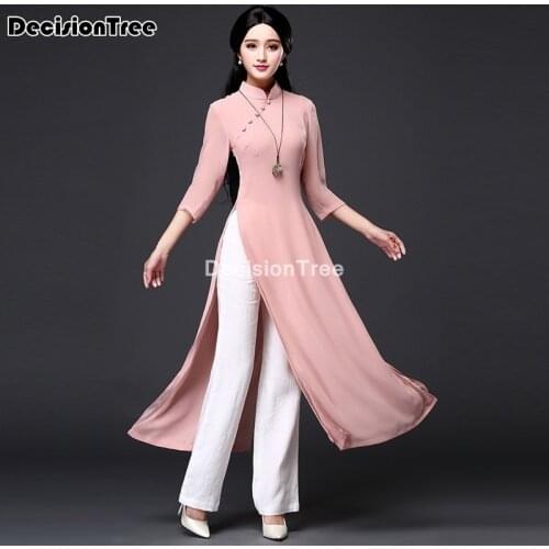 2021 vietnam ao dai qipao traditional chinese dress qipao cheongsam dresses cotton linen robe chinoise aodai 2 pieces suit