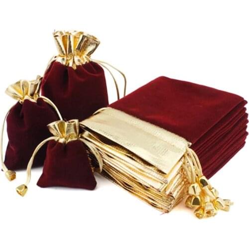 5pcs/lot Vintage Velvet Package Bags 7x9 9x12 12x16cm Wine Red Organza Drawstring Gift Bags Wedding Jewelry Packaging Pouches