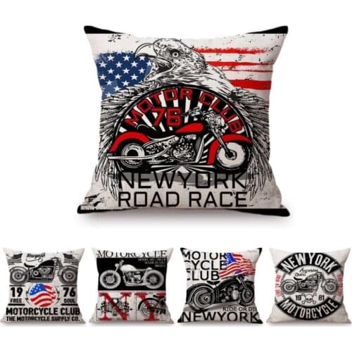 Vintage Motorcycle Poster New York Motorcycle Club Black White Home Decorative Sofa Pillow Case Cotton Linen Funky Cushion Cover