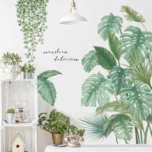 Zerolife Green Plants Tropical Leaf Wall Stickers For Living Room Background Wall Decoration Creative Nordic Bedroom Stickers