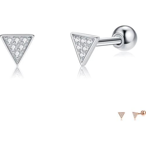 ZEMIOR Trilateral Shape Stud Earring For Women S925 Sterling Silver Simple Style Earrings 3 Color Choose Inlay Zirconia Jewelry