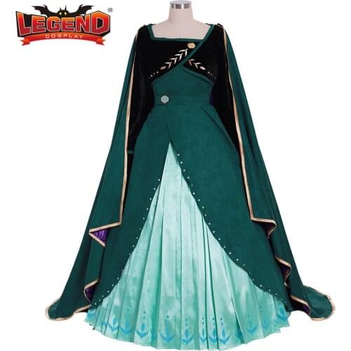 Cosplay legend Queen Coronation Dress Costume Green Long Gown Cape Princess Cosplay Ball Gown Dress Custom Made H001