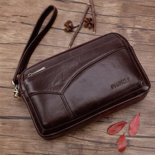 Winter Luxury Brand Mens Business Clutch Wallet Real Leather Wrist Money Bag First Layer Cowhide Purse long Wallets Card Holder