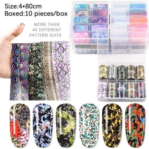 10pcs 4x80cm Nail Art Star Transfer Paper Leopard Butterfly Print Candy Rose Christmas Series Suit Nail Stickers Decor Set
