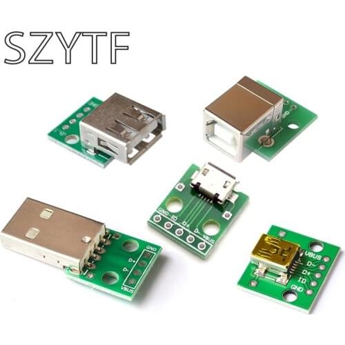 100pcs MICRO MINI5P USB to Dip Female B-type Square interface Printer Mike 5p patch to inline adapter board