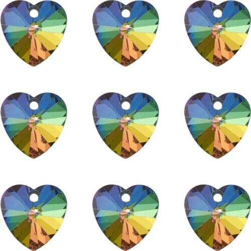 100pcs Heart Electroplated Glass Pendants Charms Faceted Colorful for Jewelry Making DIY Bracelet Necklace 14x14x8mm