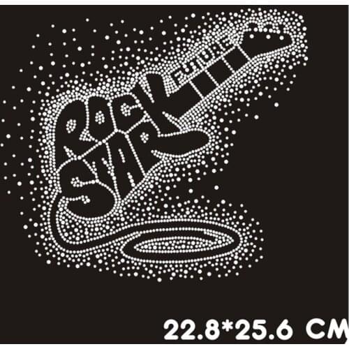 2pc/lo Guitar design iron on rhinestone appliques hot fix rhinestone transfer motifs for shirt dress