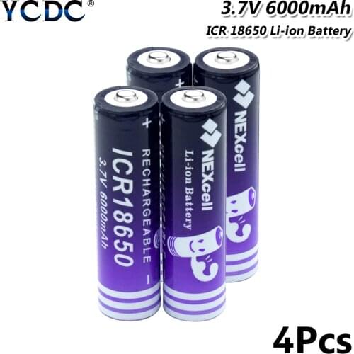 3.7V 6000mAh ICR 18650 rechargeable liion Lithium battery 18650 cells for Led flashlight Torch Fan batery Li-ion bateria
