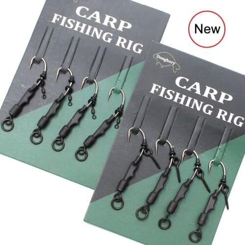 4PCS New Carp Fishing Ready Tied Ronnie Rig Accessories Carp Fishing Rig Barbed Carp Hooks Swivels Rings For Fishing Carp Tackle