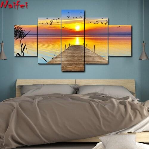 5D DIY Diamond Painting Full Square Round Drill 5 Panel Natural Landscape Sunshine Sea Embroidery Cross Stitch 5D icon gift