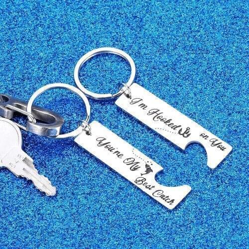 Valentines Day Keychain Gift for Girlfriend Boyfriend Wife Husband Keychain Gift I'm Hooked on You You're My Best Catch Him Her