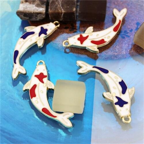 Julie Wang 5pcs Enamel Koi Fish Charms Alloy Carp Animal Pendant Necklace Bracelet Jewelry Making Accessory