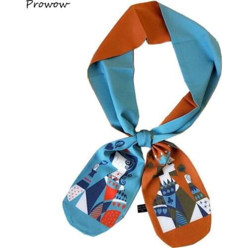Elegant Silk Feel Cute cartoon print Scarf Women Scarfs Winter Neckerchief Head-Neck Hair Rope Tie Wristband Wrap SJ204