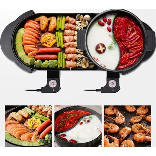 Electric Heating BBQ Household Grill Disconnected Two flavor Hot Pot Smokeless Barbecue Machine Electric Oven Cabob Machine