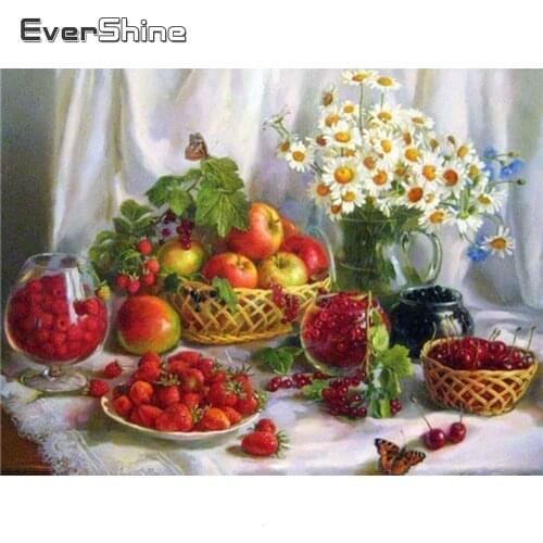Evershine Diamond Painting Flower Cross Stitch Kit 5D DIY Embroidery Fruits Picture Rhinestone Mosaic Wall Decoration