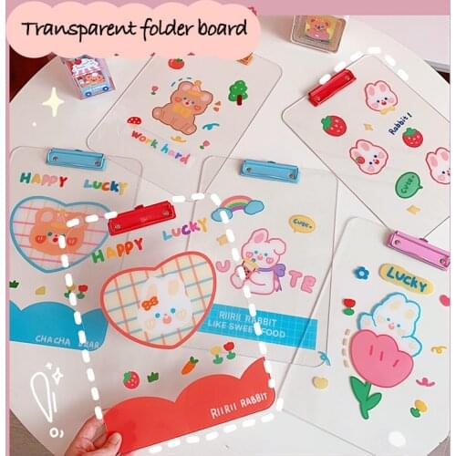 Kawaii A4 Acrylic File Folder Clip transparent Test Paper Folder Drawing Board Hard Board School Office Stationery