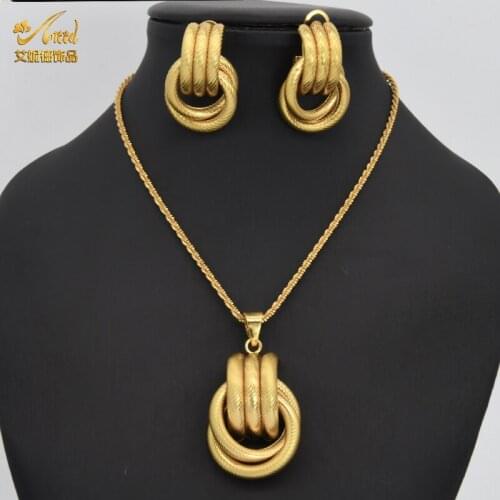 Necklace Sets For Womens Wedding Jewellery Pendant 2021 Big Earrings Set Chunky Gold Plated Luxury Brands Fashion Ethiopian