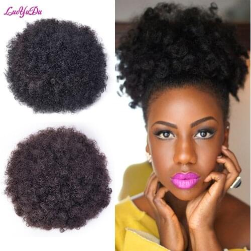 Short Afro Puff Synthetic Hair Bun Chignon Hairpiece For Women Wig Drawstring Ponytail Kinky Curly Clip In Extensions LUOYUDU