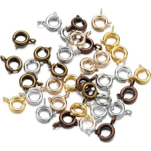 10pcs 6mm 18K Gold Plated Round Spring Ring Clasp Buckle Hook Spring buckle DIY Bracelet Necklace Connectors Jewelry Findings