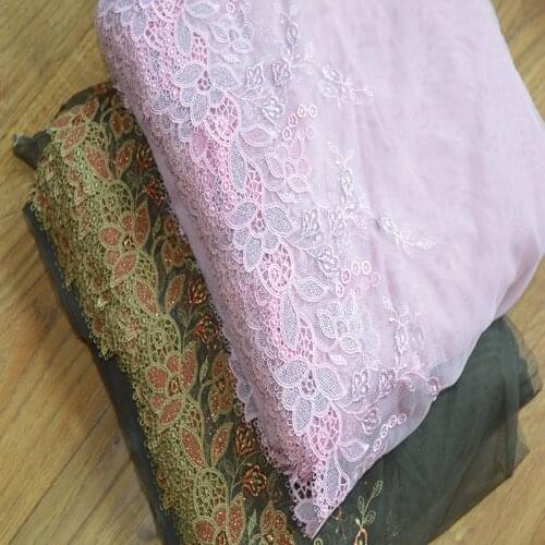 25CM Width (2Yds/Lot)Embroide Pink and Dark Green Mesh Hight Quality Lace Fabrics Embroidered Lace Trim-m16080602