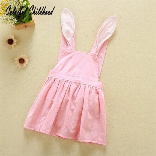 Lovley long ear bunny design dress baby girls sleeveless romper summer toddler girl clothing 0-24m