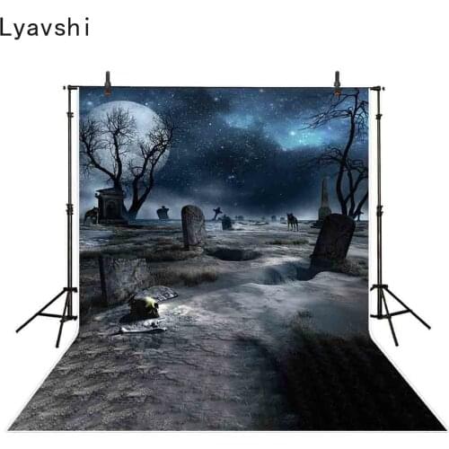 Lyavshi backgrounds for photography studio night full moonscenery creepy graves withered trees Halloween backdrop photocall
