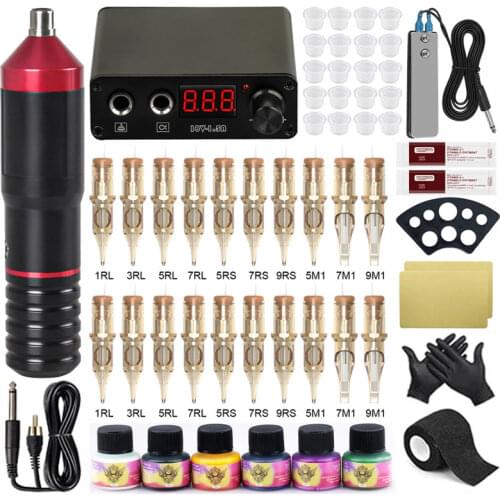 Tattoo Machine Set RCA Rotary Tattoo Pen LCD Mini Power Supply Cartridge Needles For Permanent Makeup Eyebrow Tattoo Body Artist