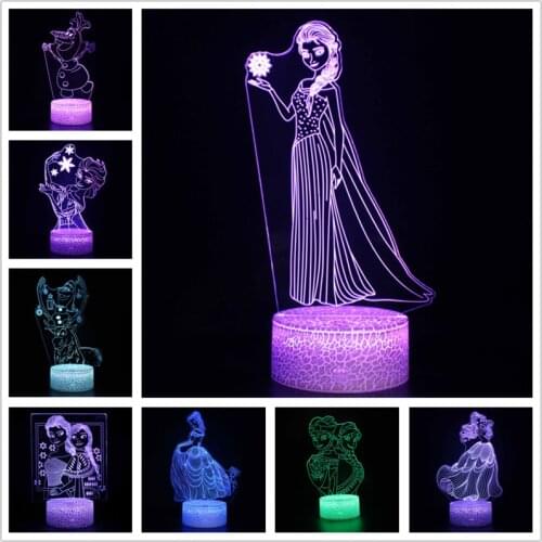 Disney Frozen 3D Night Light Princess Elsa Anna LED Lamp Queen Cute Decoration Lampara Girls Bedside Decor Lampe Lighting Kids