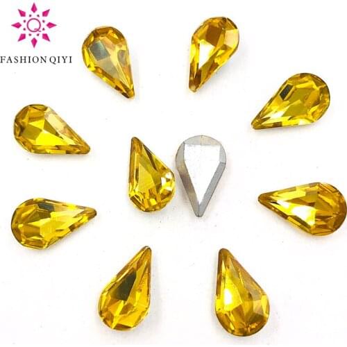 New arrival 5X8mm/6X10mm/8X13mm Gold yellow Teardrop pointback pear shape Glass crystal rhinestones diy Nail art accessories