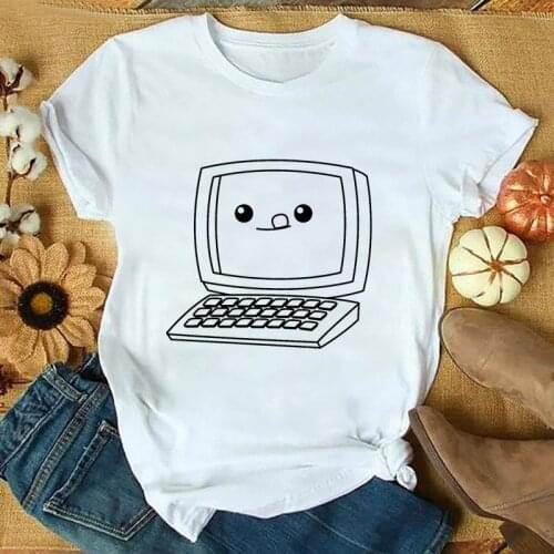 New Summer Kawaii Keyboard Cartoon Graphics Printed Tshirt O-neck short sleeve women tees Ulzzang Harajuku T shirt Girls