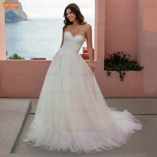 Charming Boho Wedding Gown White Sweetheart robe de mariage 2021 Tulle A Line Bridal Dresses Women Custom Made abiti da sposa