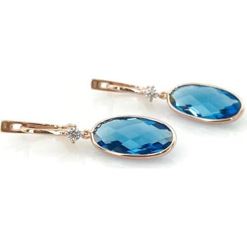 Oval Blue Topaz Custom Size Top Quality Silver Earrings