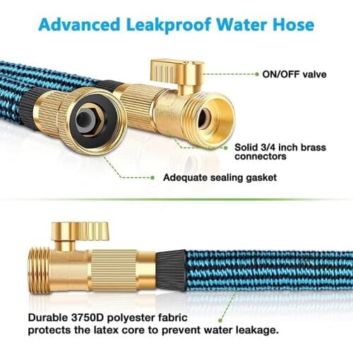 P15D 50ft Leakproof Expandable Garden Hose with 10 Function Nozzle 3/4 Inch Solid Fittings 3 Times Collapsible Water Pipe