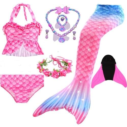 Girls Mermaid Dress Swimwear Colorful Bikini Set Split Kids Birthday Swimsuit Cosplay Mermaid Tail Costume with Monofin Fin
