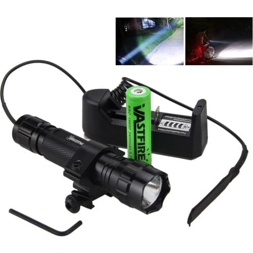 VASTFIRE 501B T6 White Hunting Flashlight 5000 Lumens Portable Lantern+Remote Switch+20mm Rail Rifle Scope Mount+18650+Charger