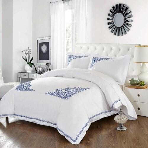 Five-star hotel bedding pure white cotton satin embroidery hotel four-piece set