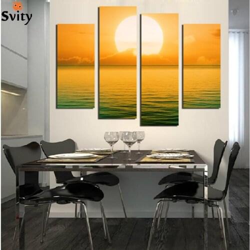 Printed sunset Seascape modular picture sea waves beach canvas painting scenery landscape for living room home wall art decor