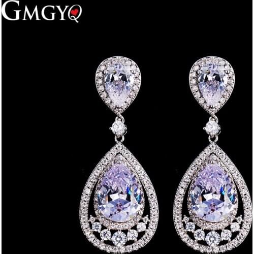 GMGYQ 8 Color Options Luxury Fashion Design Long Water Drop Crystal Zirconia Earring Bridal Wedding Jewelry for Women Wholesale