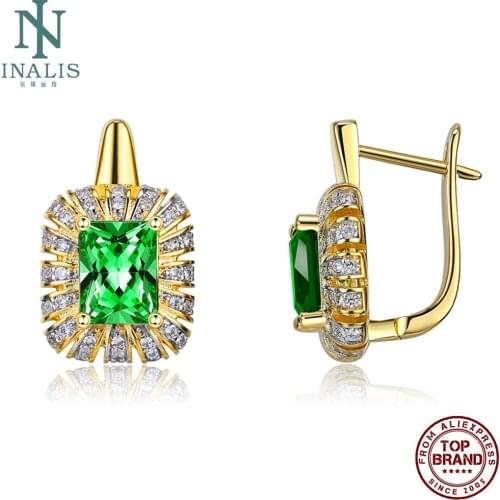 INALIS Square Stud Earrings For Women Shining 5A Clear Cubic Zirconia Romantic Gold Copper Earring Wedding Jewelry New Arrival