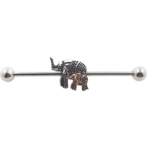 JHJT 14G/1.6mm Cartilage Earring Bar 316L Stainless Steel Elephant Industrial Barbell Piercing Body Jewelry