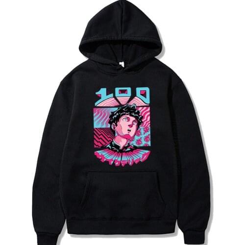 Mob Psycho 100 Split Face Hoodie New Authentic Fashion Designer Streetwear Anime Men Long Sleeve Hip Hop Tees Black