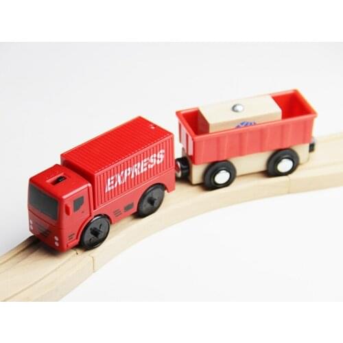 W115 Free Shipping Electric Trucks Express Delivery Car Compatible Rail Various wooden tracks Kids Rail Car Toys