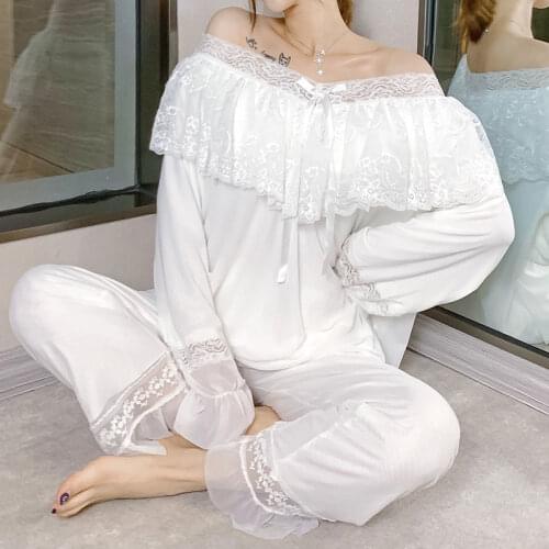 Japanese Kawaii Soft Girl Pajamas Set Spring Autumn Modal Mesh Double Layer Pajamas with Chest Pad Women Two-piece Home Service