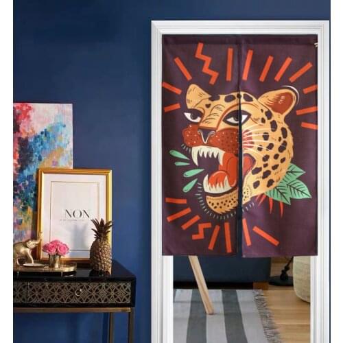 DUNXDECO Door Partition Curtain Kitchen Half Short Cortinas Jungle Wild Leopard Head Painting Artistic Rideau Coffee Store Decor