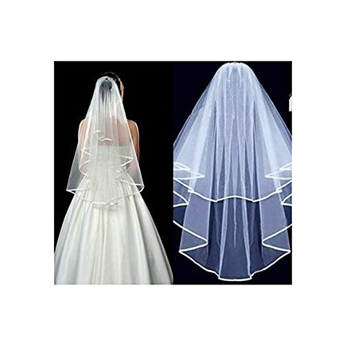 Women Lady Double Ribbon Edge Center Cascade Bridal Wedding Veil Comb White Wedding Dress Accessories Girl Sweet