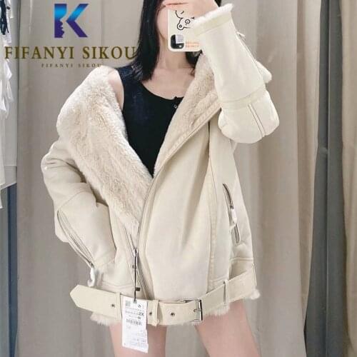 Suede Jacket Women Thick Warm Lambs Wool Winter Coat Fashion Faux Leather Jacket Female Zipper Lapel Loose Motorcycle Jackets
