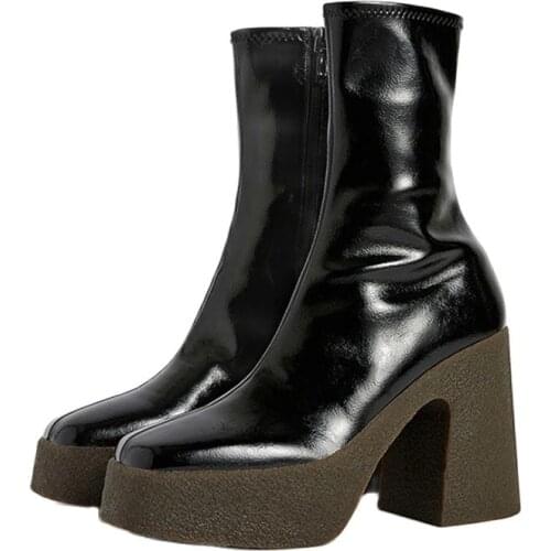 Woman‘s Ankle Boots Square High Heel Zipper Black Fashion Shoes Woman Boots Platform Dress Party Office Lady Short Boots 34-40